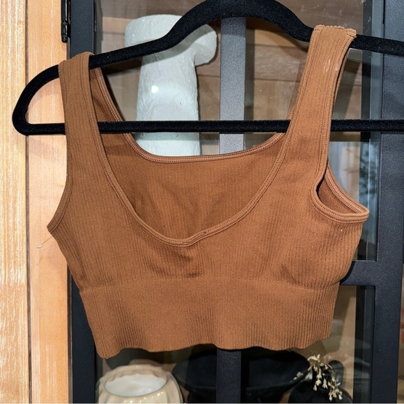 Calzedonia seamless ribbed bralette top chestnut brown sports bra square neck - Picture 5 of 7